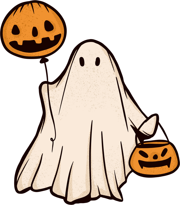 retro ghost halloween cute illustration vintage